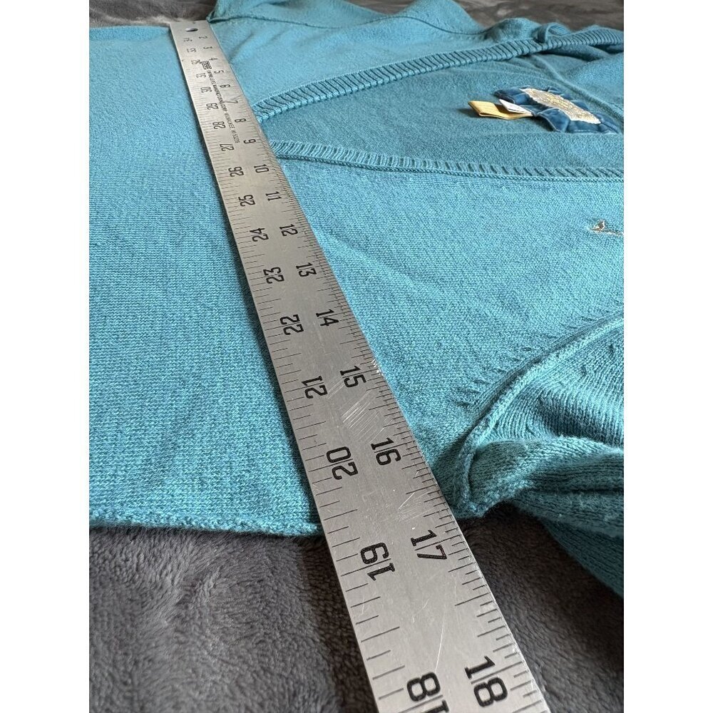 American Eagle Outfitters Women's V-Neck Hooded Sweater M Teal Logo Y2k Preppy - Picture 11 of 12